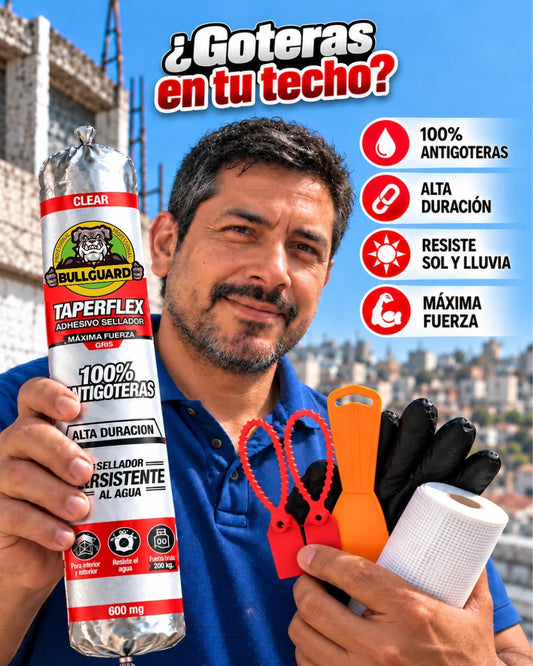 KIT SELLADOR ANTIGOTERAS + ESPATULA + GUANTES + MALLA F1
